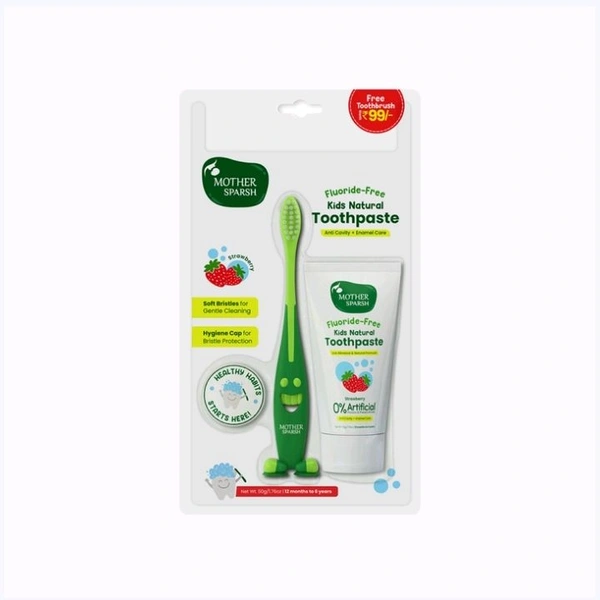 Mother Sparsh Fluoride-Free Kids Toothpaste (with Toothbrush -Strawberry) - 2 pcs