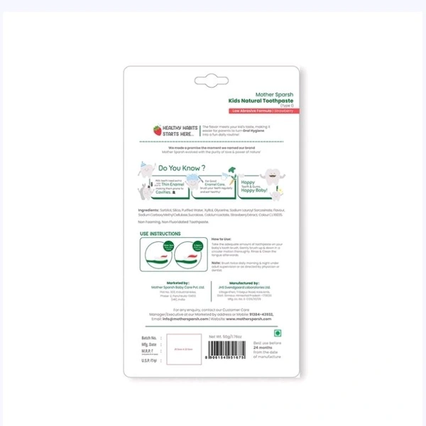 Mother Sparsh Fluoride-Free Kids Toothpaste (with Toothbrush -Strawberry) - 2 pcs