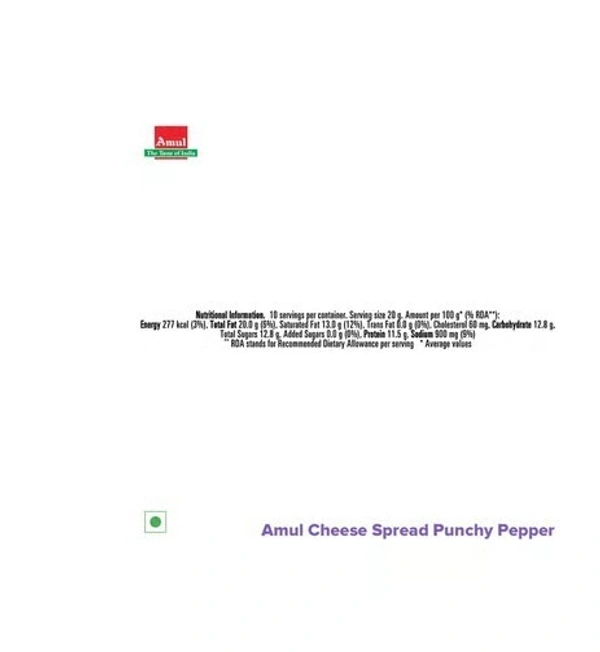 Amul Punchy Pepper Cheese Spread - 200 g