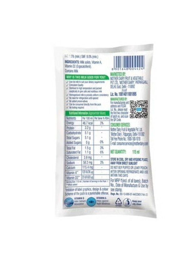 Mother Dairy FIT Life Homogenized Double Toned Milk - 115 ml