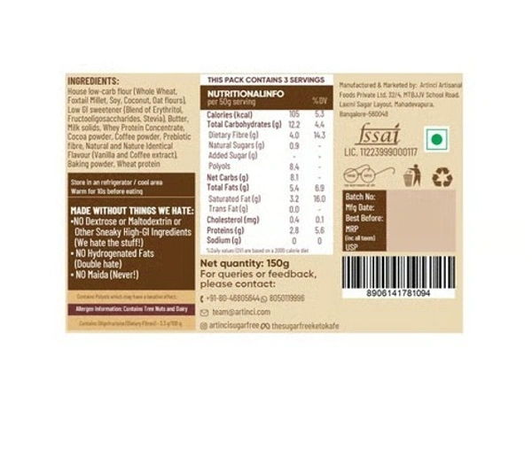 Artinci Sugar Free Eggless Coffee Cake - 150 g