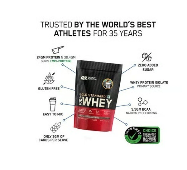 Whey Optimum Nutrition (ON) Gold Standard 100% Whey Protein - 454 g (Chocolate) - 1 Scoop 30.4 g, Whey Protein, 454 g