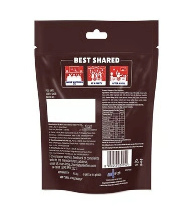 Snickers Nougat & Caramel Miniature Filled Bar Chocolate Pack - 9 pcs, Milk Chocolate, 103.5 g