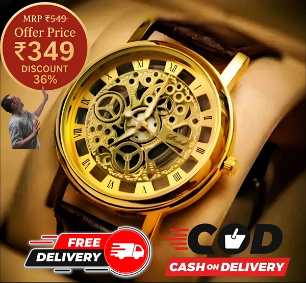 💛 JNM Gold-Tone Skeleton Watch 🕰️ | Classic Mechanical Elegance ✨ Only ₹349 💎