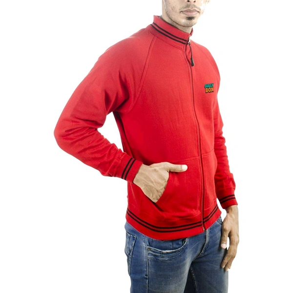 GullyBox Men's Regular Fit Trendy Sweatshirt - Red Solid & Black Strip