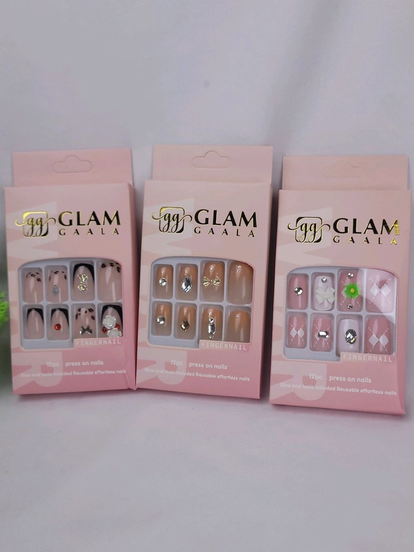 12 pcs Press on nail - Reusable Nails - Glue and Tools Included