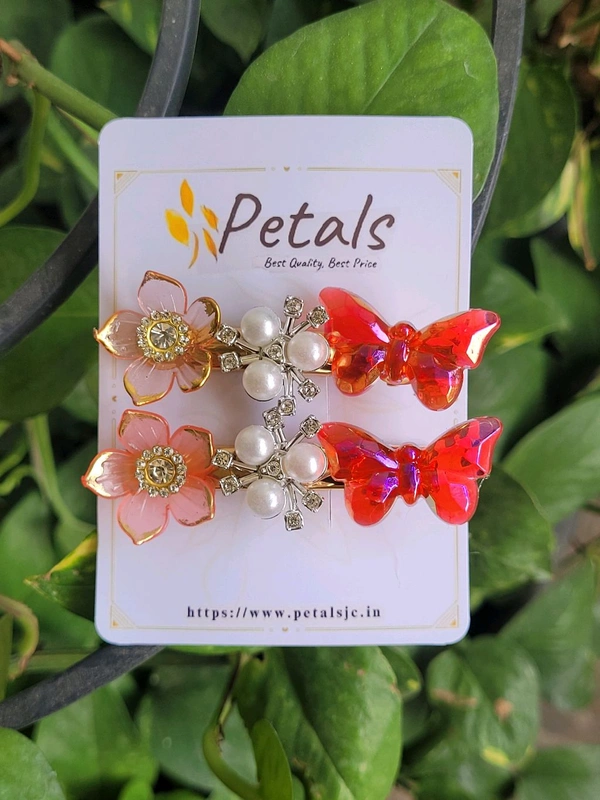 Korean Side Clips 1 Set (2Pcs) - Pink Color Flower Design - PKC015