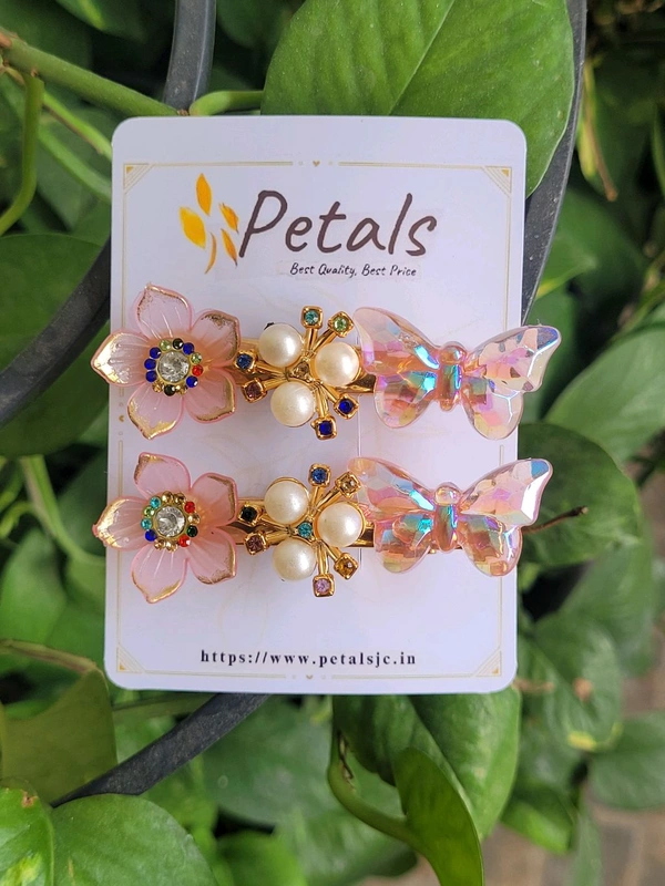 Korean Side Clips 1 Set (2Pcs) - Pink Color Flower Design - PKC017