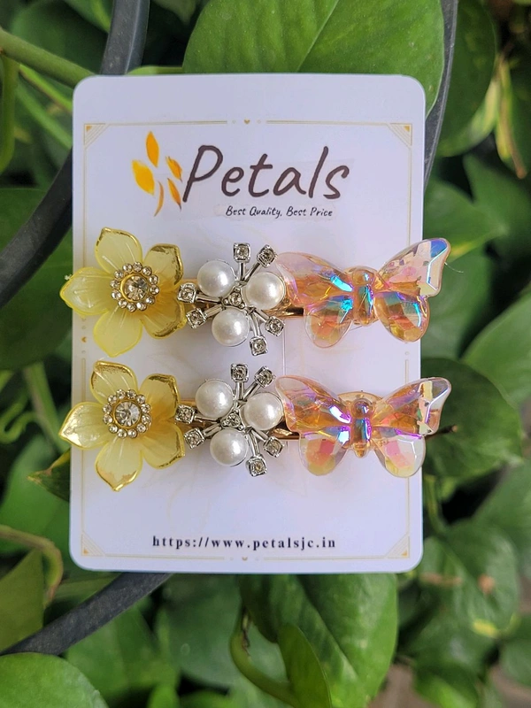 Korean Side Clips 1 Set (2Pcs) - Yellow Color Flower Design - PKC018