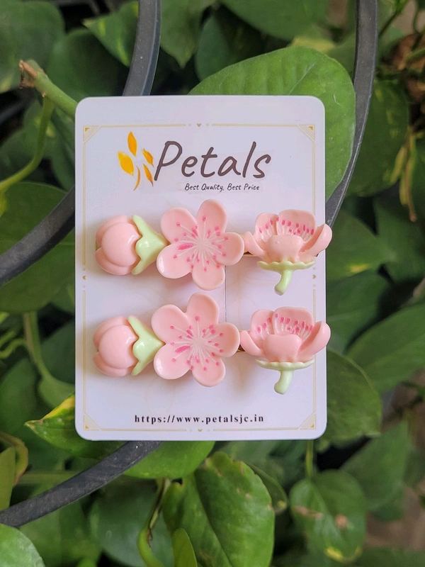 Korean Side Clips 1 Set (2Pcs) - Beautiful Pink Flower Design - PKC020