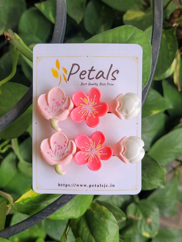 Korean Side Clips 1 Set (2Pcs) - Beautiful Pink and White Flower Design - PKC021