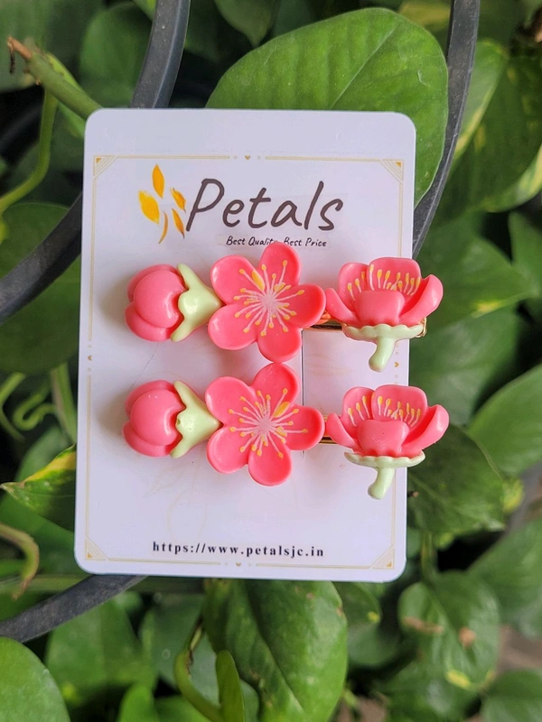 Korean Side Clips 1 Set (2Pcs) - Beautiful Pink Flower Design - PKC022