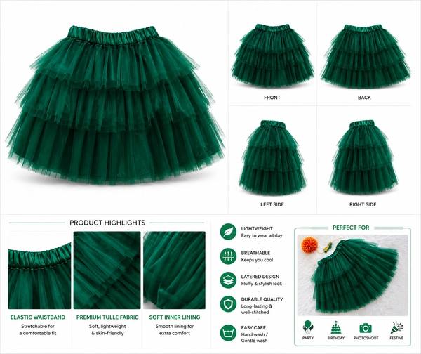 Girls DARK GREEN RUFFLE Skirt - A448