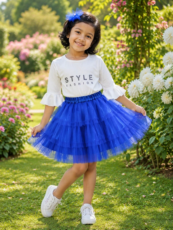 FASHIONIFYY ROYAL Blue RUFFLE Skirt - A436 - 4 YRS, ROYAL BLUE, 1