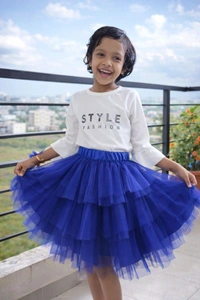 FASHIONIFYY ROYAL Blue RUFFLE Skirt - A436 - 4 YRS, ROYAL BLUE, 1