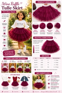 FASHIONIFYY Ruffle Skirt - Wine Colour with matching Hand accessory - 2 YR, WINE