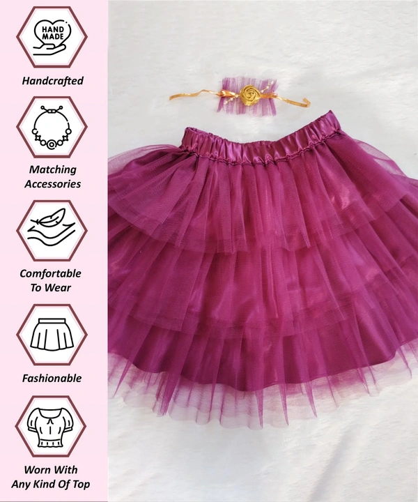FASHIONIFYY  Ruffle Skirt - Wine Colour with matching Hand accessory - 2 YR, WINE, 1