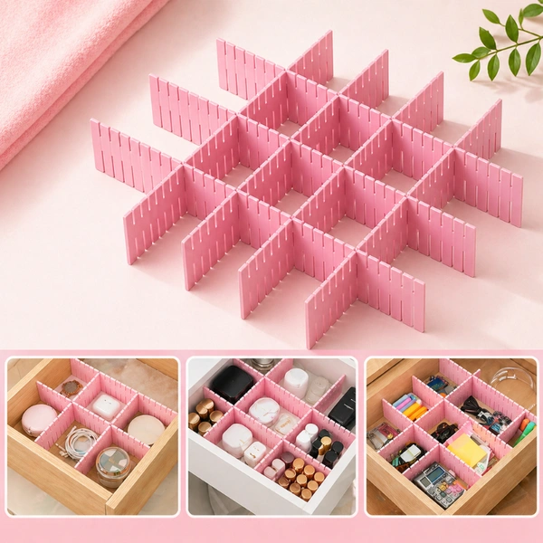 18 Pcs Drawer Organizer Dividers – Adjustable Grid Storage for Kitchen, Closet & Home (Random Color)