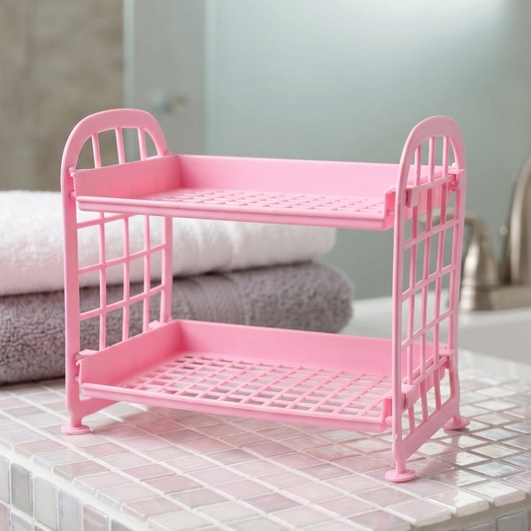 2 Layer Plastic Rack Small Storage Organizer Shelf (1 Pc)