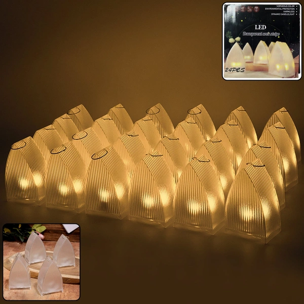 24 Pc Transparent Decorative LED Candle Lights – Flameless & Battery Operated