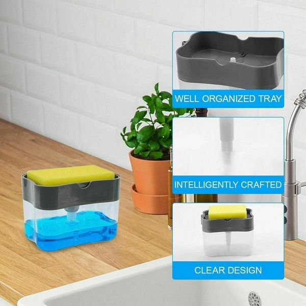 2-in-1 Soap Dispenser with Built-in Scrub Holder – Space-Saving Pump