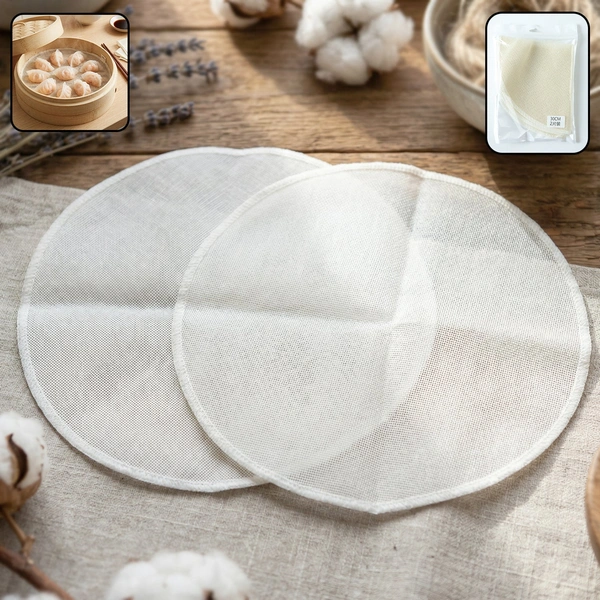 2-Pc Reusable Cotton Steam Cloth - Non-Stick Steamer Liner for Food