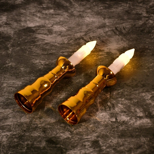 2pcs Flameless LED Candle Lights with Gold Base & Suction Cups