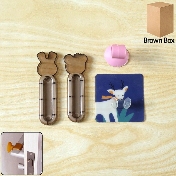 3 In 1 Cartoon Animal Door Stopper Set with Wall Protector