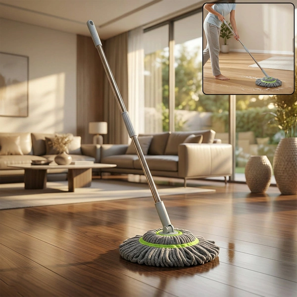 360° Spin Mop with Adjustable Handle & Microfiber Head