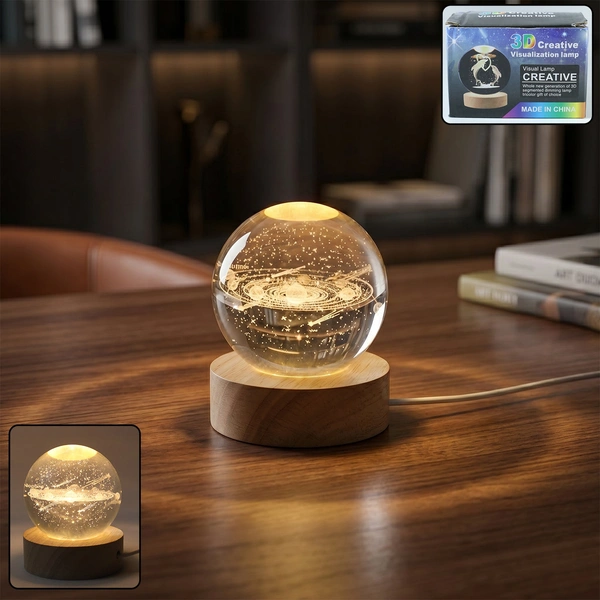 3D Astronomy Crystal Ball Night Lamp with Base - Bedroom Decor