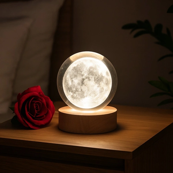 3D Crystal Ball Lamp with Base – Elegant Bedroom Night Light