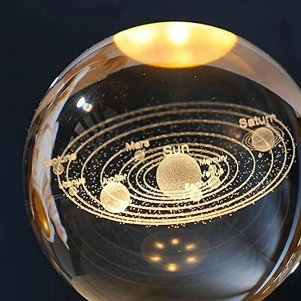 3D Solar System Crystal Ball LED Night Lamp with Wooden Base