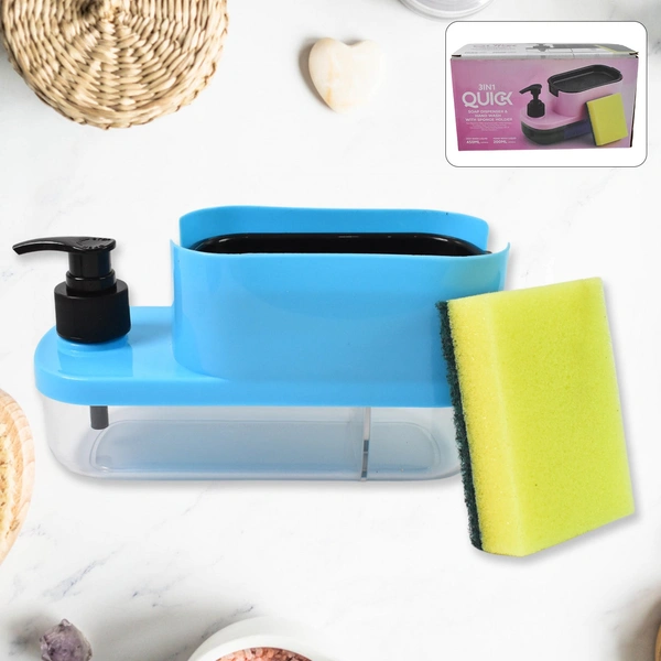 3-in-1 Soap Dispenser with Sponge Holder for Kitchen & Bathroom