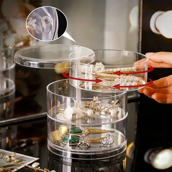 3-Layer Rotating Jewelry Storage Box – Round Organizer for Rings, Earrings, and Accessories