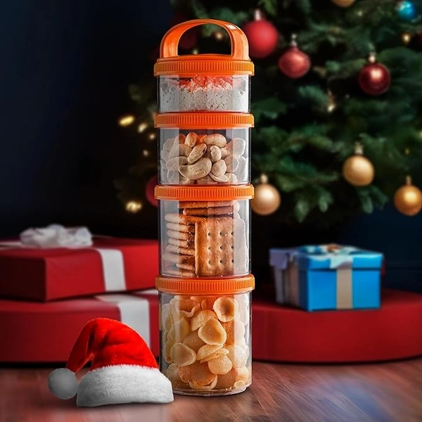 4-in-1 Modular Dry Fruit & Snack Storage Container – Airtight, Stackable Jars with Handle for Home & Travel (Pack of 1)