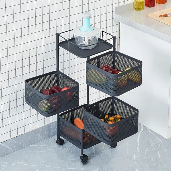 4-Layer Metal Kitchen Trolley Organizer with Wheels for Fruits & Veggies