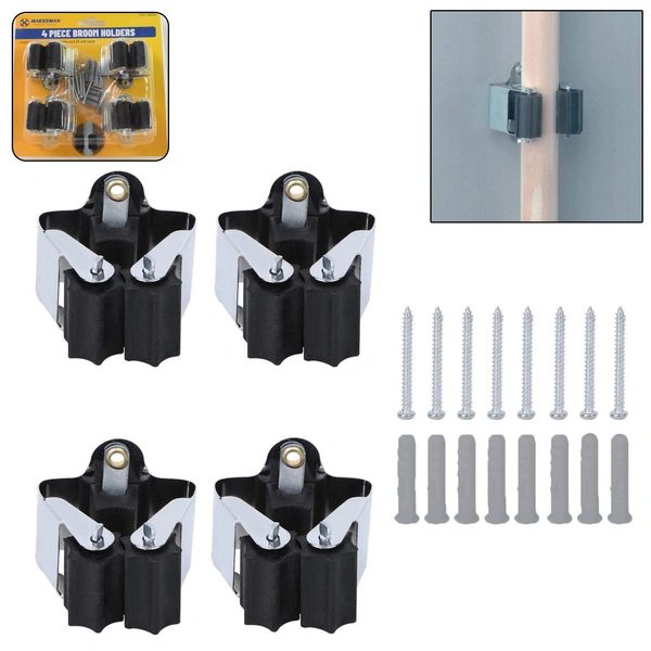 4-Pack Wall Mount Mop & Broom Holder for Garage & Home Organization