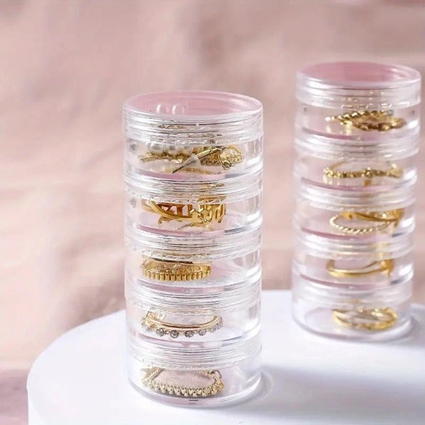 5 Layer Clear Plastic Jewelry Storage Box – Stackable Organizer for Earrings, Rings, Beads & Small Accessories (Pack of 1 Pc)