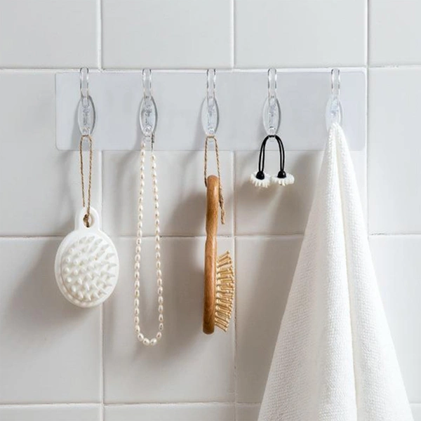 5 Pc Adhesive Transparent Heavy Duty Wall Hooks - Clear & Strong
