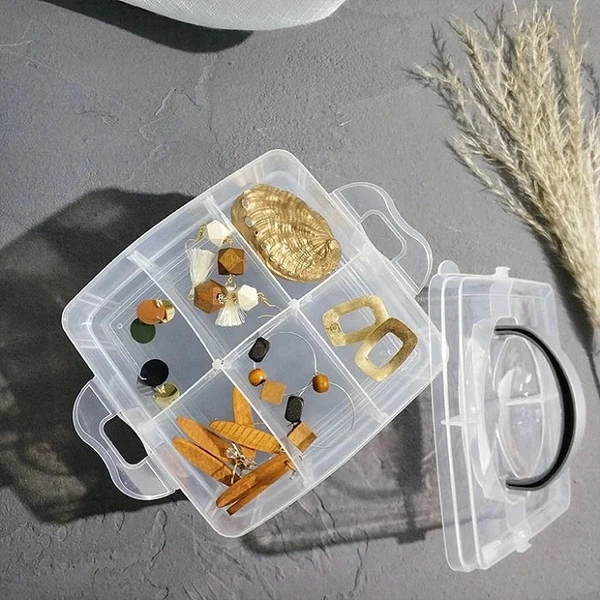 6 Grid Multi-Purpose Storage Box with Adjustable Partitions – Organizer for Earrings, Medicine, Bangles, Clips, Stationery, Socks & Hairbands (Pack of 1)