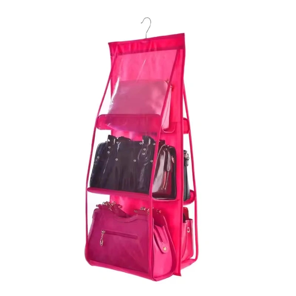 6 Pocket Hanging Handbag Organizer For Wardrobe Closet Gray Waterproof Storage Bag Door Wall Clear Sundry Bag With Hange
