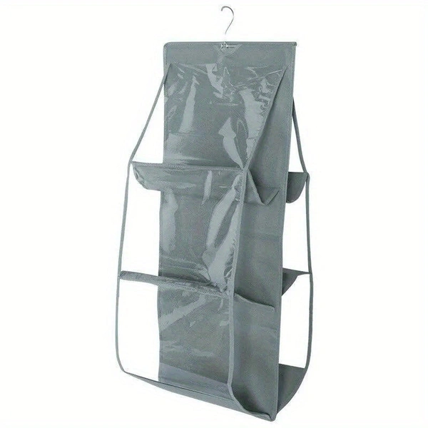 6 Pocket Hanging Handbag Organizer For Wardrobe Closet Gray Waterproof Storage Bag Door Wall Clear Sundry Bag With Hange