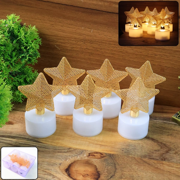 6-Pack Flameless LED Star Candles - Decorative Tealights