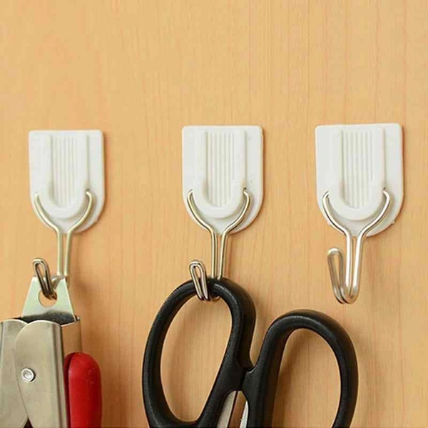 6-Pack White Self-Adhesive Plastic Hooks for Kitchen & Bathroom