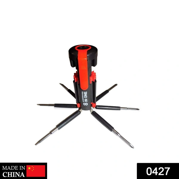 8-in-1 Multi-Function Screwdriver Kit with LED Torch - Compact & Portable