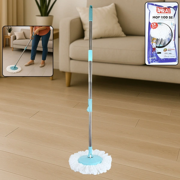 Adjustable 120 cm Stainless Steel Mop Rod with Microfiber Head
