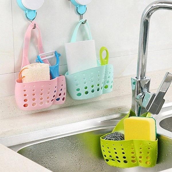 Adjustable Kitchen & Bathroom Faucet Sink Drainage Basket Caddy