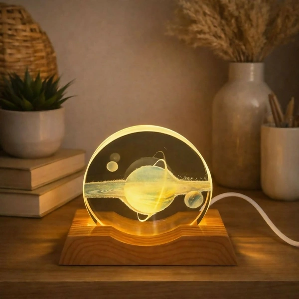 Astronaut Moon LED Night Light Lamp with Wooden Base