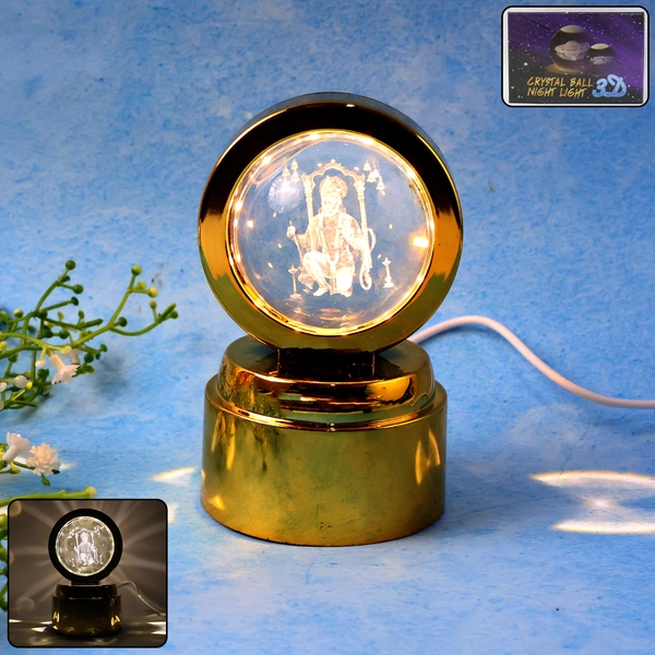Bajrang Bali 3D Crystal Ball LED Night Light – Spiritual Decor