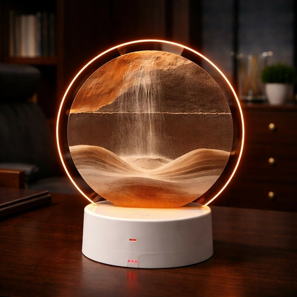 Brown Round Moving Sand Art LED Lamp – Decorative Ambient Light